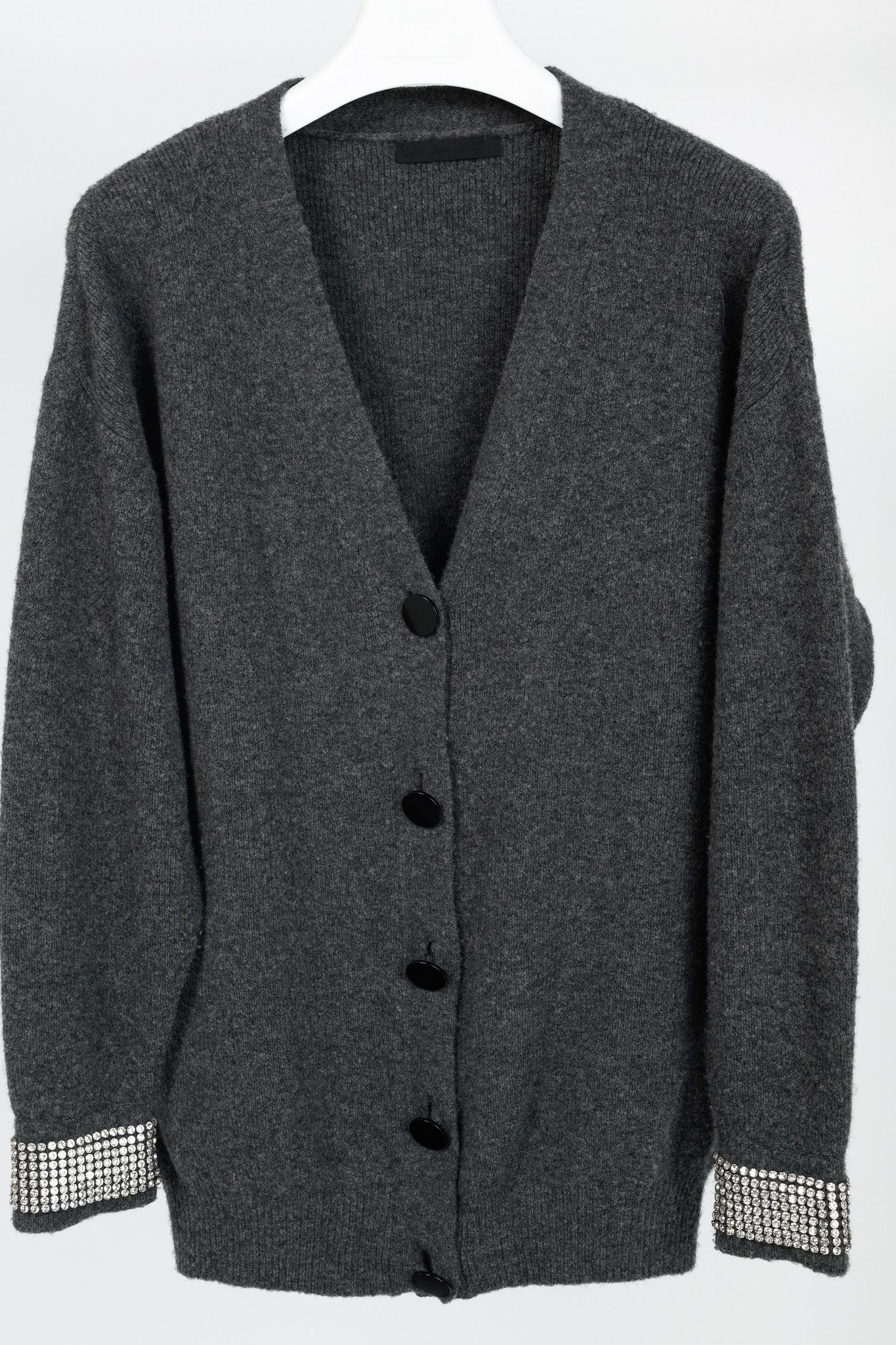 Alexander Wang Alexander Wang Charcoal Wool-Blend Crystal-Cuff Cardigan Size XL / US 12-14 / IT 48-50 - 3 Thumbnail