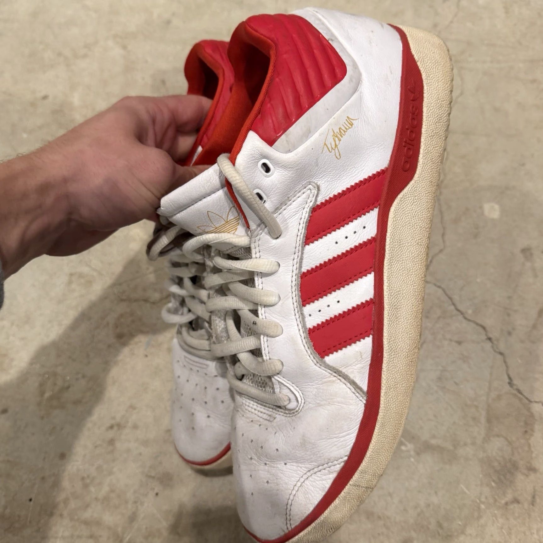 Adidas Adidas Tyshawn Jones Mid White Leather Scarlet Red 2021 Distressed Size 12 Men Sneaker Shoe Leather Skateboarding GW4897 UK11.5 EU46 2/3 US12 Size US 12 / EU 45 - 7 Thumbnail