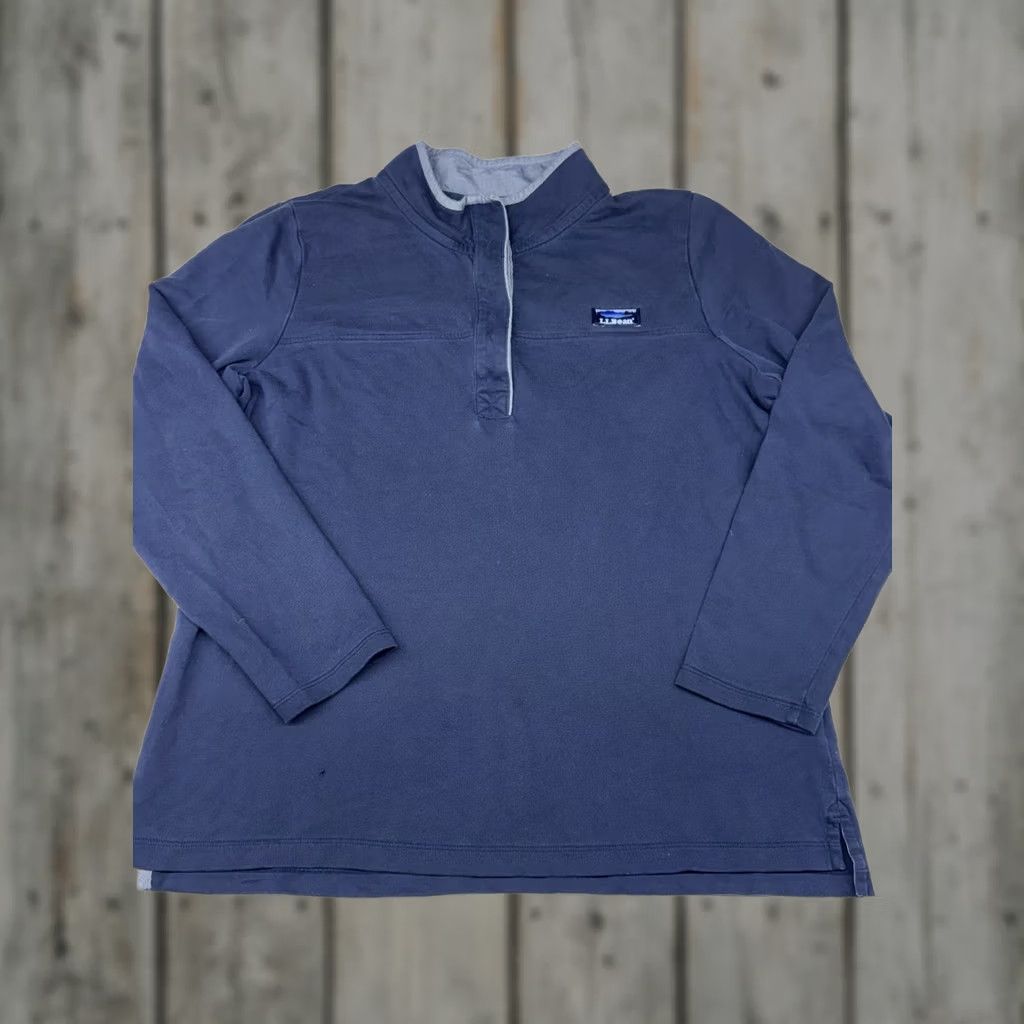 Vintage L.L. Bean Pullover Sweatshirt Shirt XL Navy Blue 1/4 Button Mock Neck Logo Preppy Mens Regular Knit Cotton Size US XL / EU 56 / 4 - 1 Thumbnail