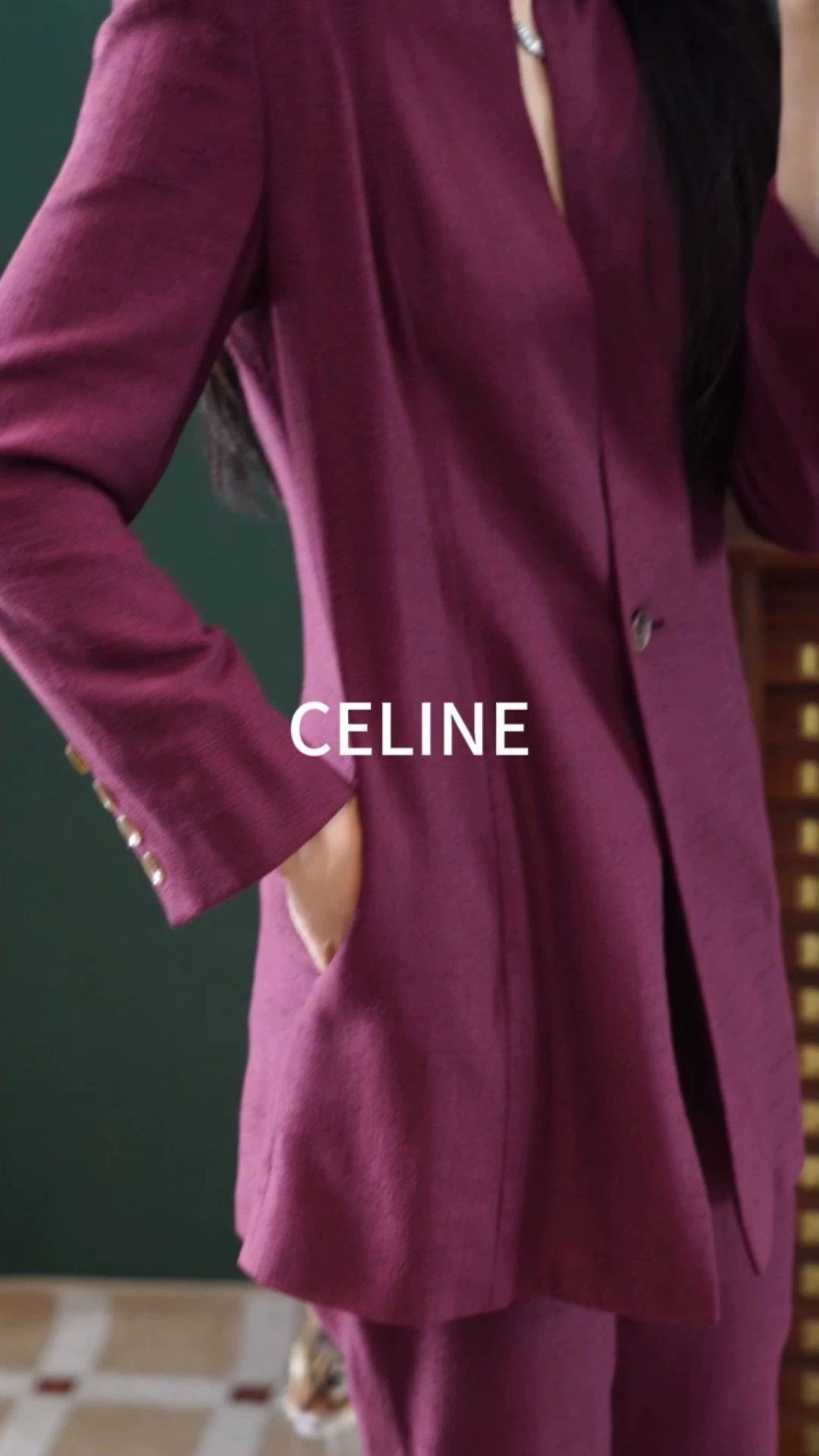 Celine Celine Vintage Plum Silk Blend Deep V 1-Button Women's Suit Size XS / US 0-2 / IT 36-38 - 1 Thumbnail