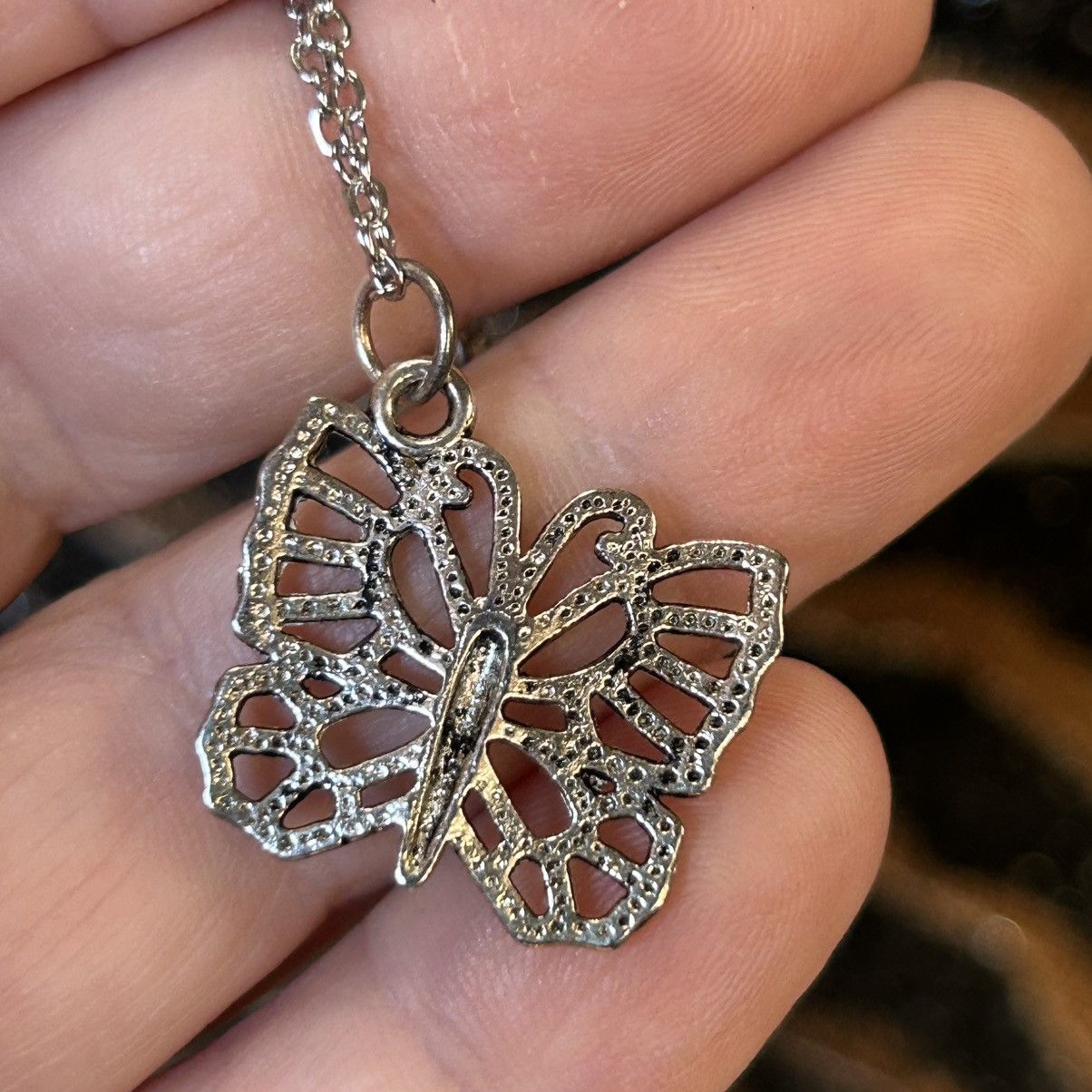 Handmade Handcrafted vintage butterfly pendant on chain necklace Size ONE SIZE - 6 Thumbnail