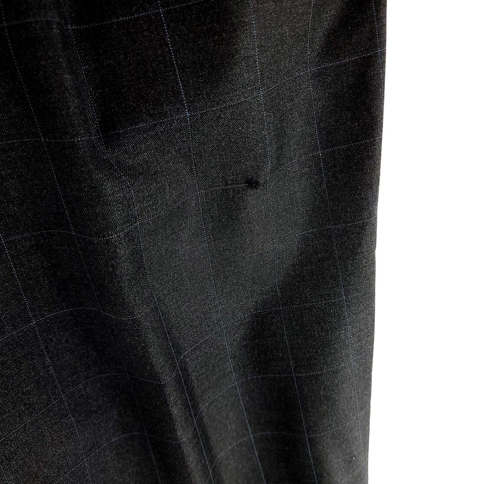 Canali DAMAGED Canali Wool Twill Gray W/ Blue Windowpane Pleated Dr Size 40R - 2 Thumbnail