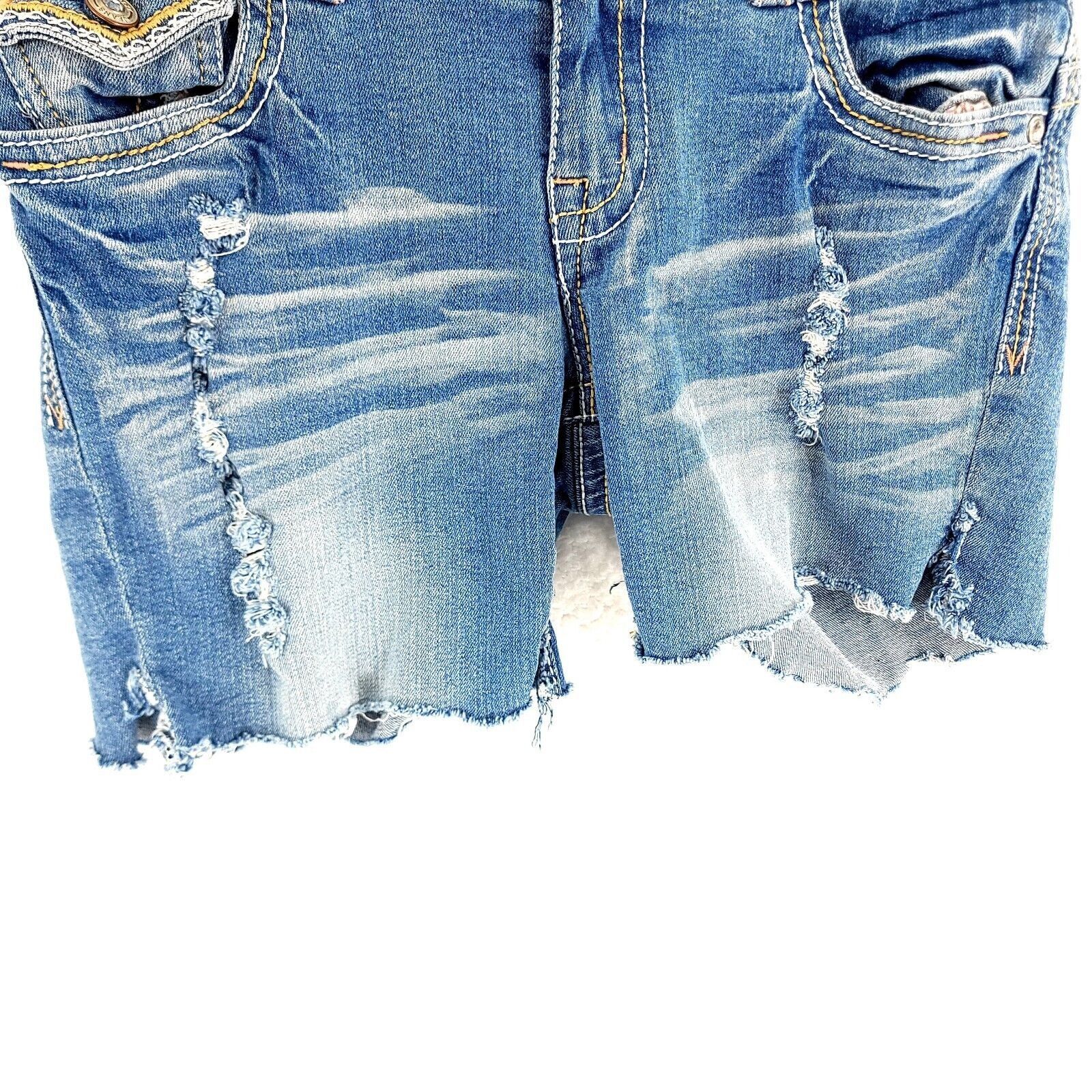 Other Amethyst Jean Denim Shorts Blue Whiskering Distressed Low Ri Size 31" - 2 Thumbnail
