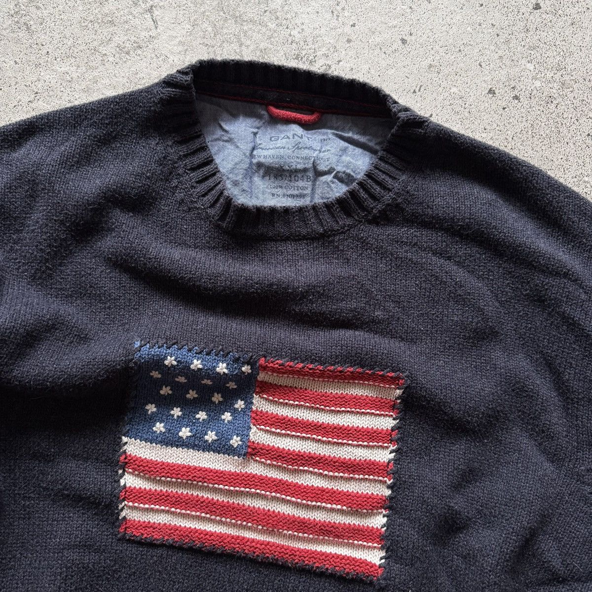 Gant GANT Mens Navy Blue Wool Blend USA Flag Crewneck Sweater Size US XXL / EU 58 / 5 - 3 Thumbnail
