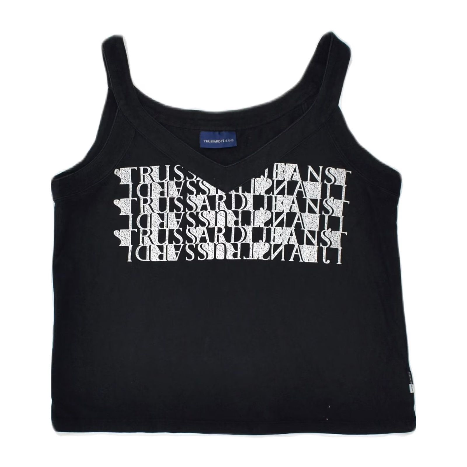 Trussardi TRUSSARDI JEANS Womens Graphic Crop Top Navy Blue Cotton XL Size XL / US 12-14 / IT 48-50 - 2 Thumbnail