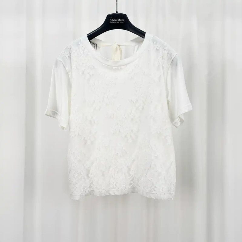Miu Miu Miu Miu White Floral Logo Short Sleeve T-shirt 0089 Size M / US 6-8 / IT 42-44 - 1 Thumbnail
