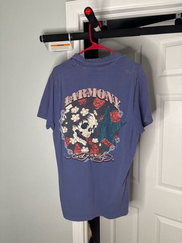 Ed Hardy Vintage Ed Hardy Blue Rhinestone Graphic Polo Size Large Size US L / EU 52-54 / 3 - 3 Thumbnail