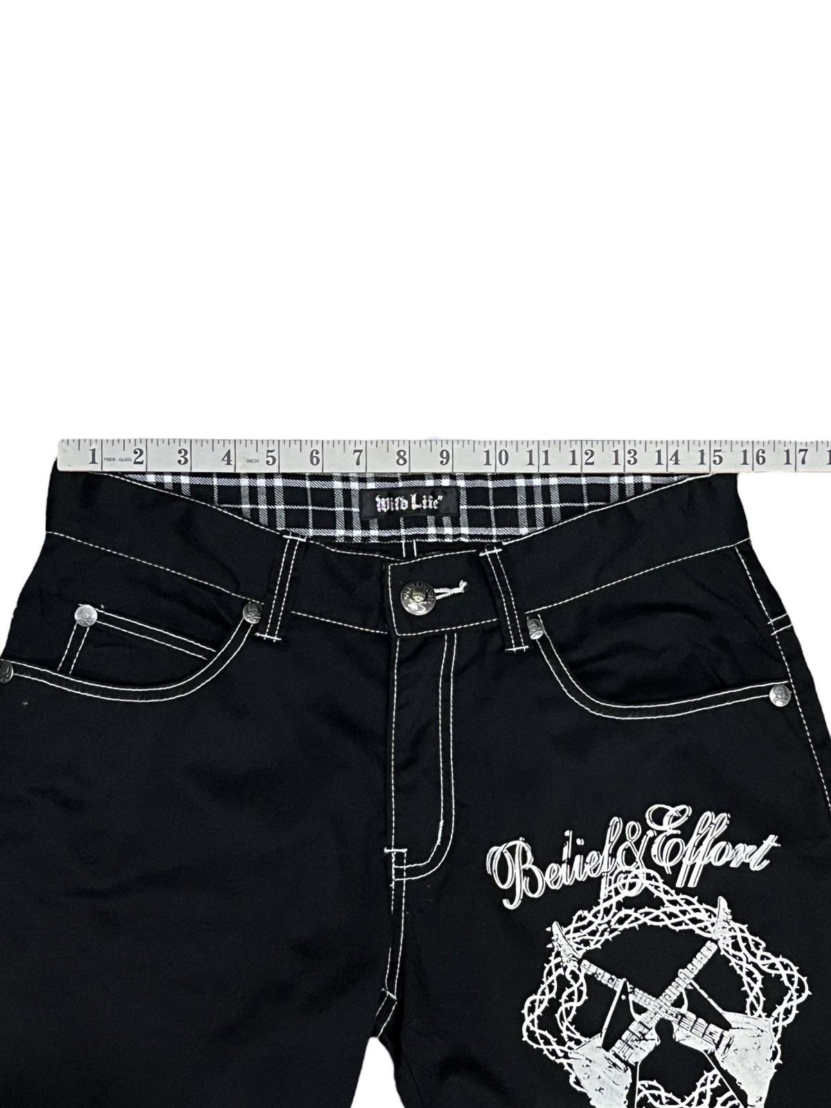 A&G Rock 🎸WILD LIFE Cross Guitars Skull Bones Rock Metal Poem Shorts Size US 31 - 8 Thumbnail