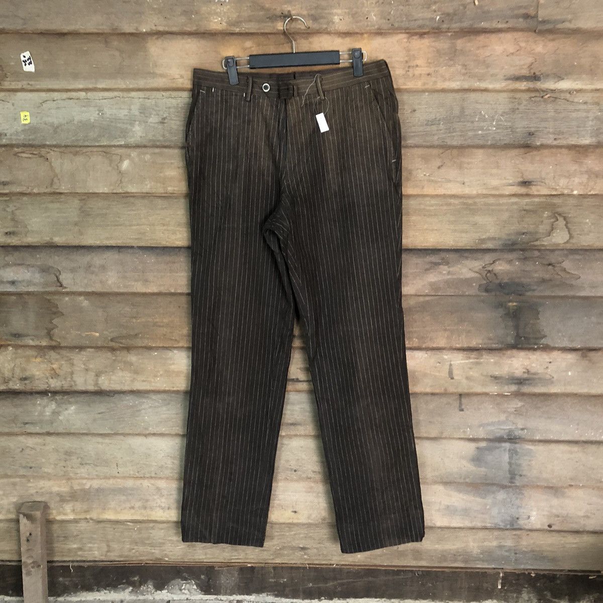 Vintage DL The Suit Company stripe Dark Brown Casual Pants #S2798 Size US 31 - 1 Thumbnail