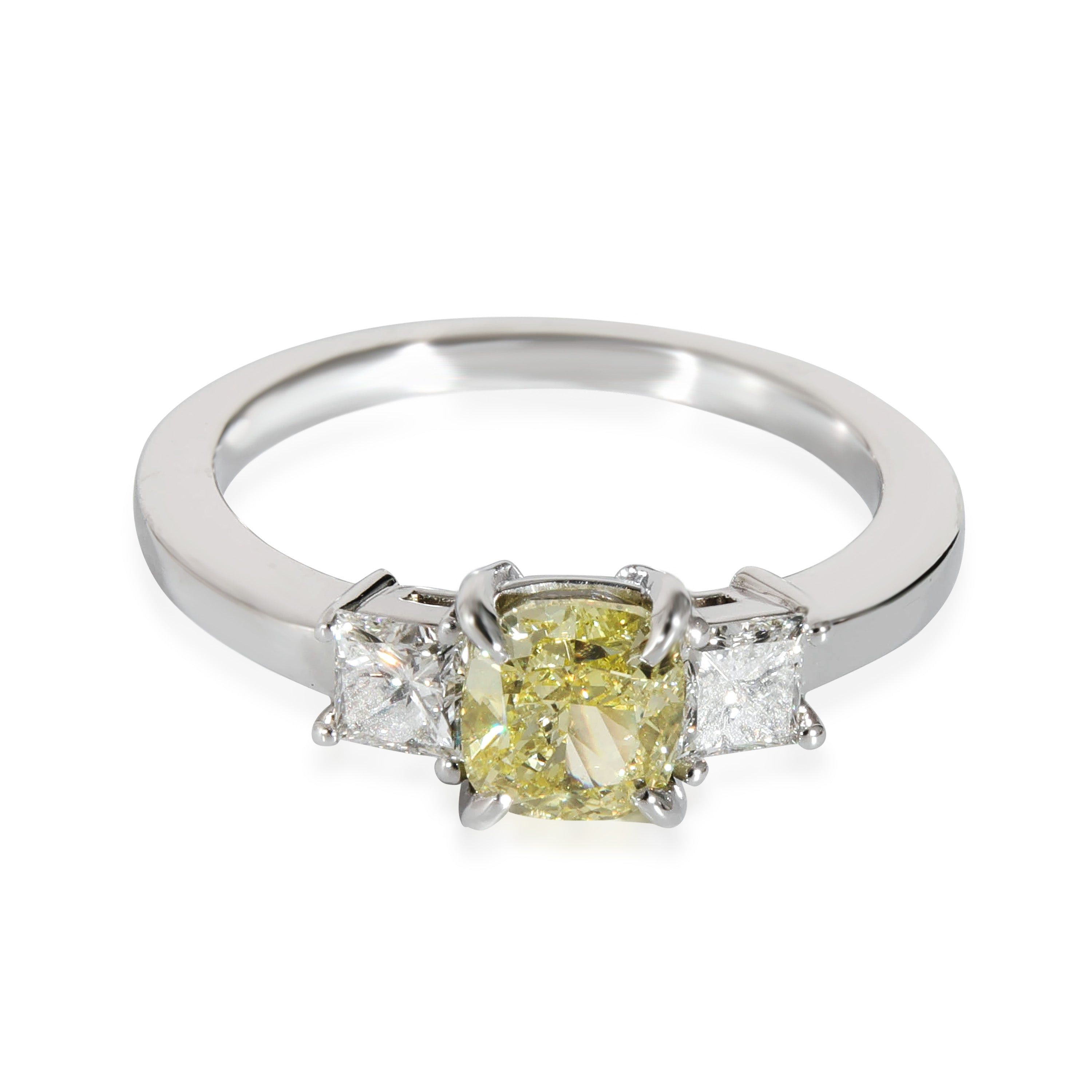image of Vintage Fancy Intense Yellow Cushion Engagement Ring In Platinum Vs1 1.31 Ctw, Women's