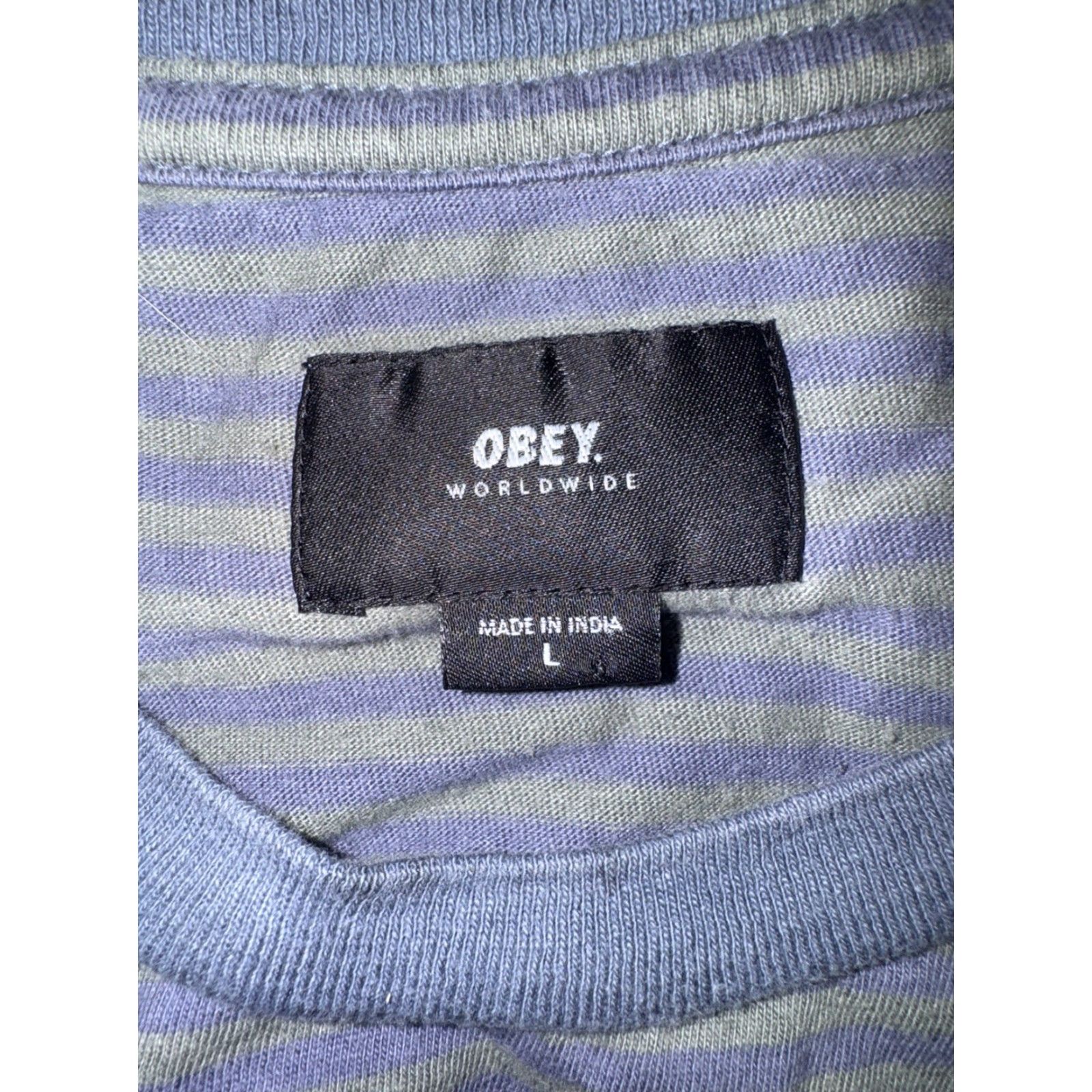 Obey OBEY Worldwide Striped T-Shirt Gray Blue Large Men Short Sleeve Crew Neck Cotton Streetwear Minimal Size US L / EU 52-54 / 3 - 3 Thumbnail