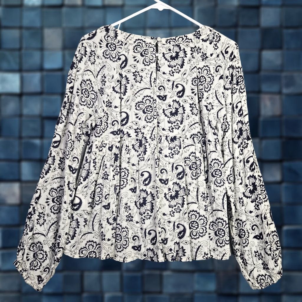 Vintage Denim & Supply Ralph Lauren Shirt Junior's Floral Print Long Sleeve Sz L/G Blue Size L / US 10 / IT 46 - 1 Thumbnail