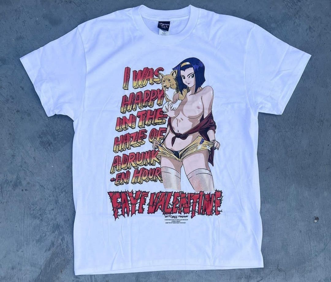 image of Vintage Anime Cowboy Bebop Naked Faye Valentine Hoy Issues in White, Men's (Size Large)