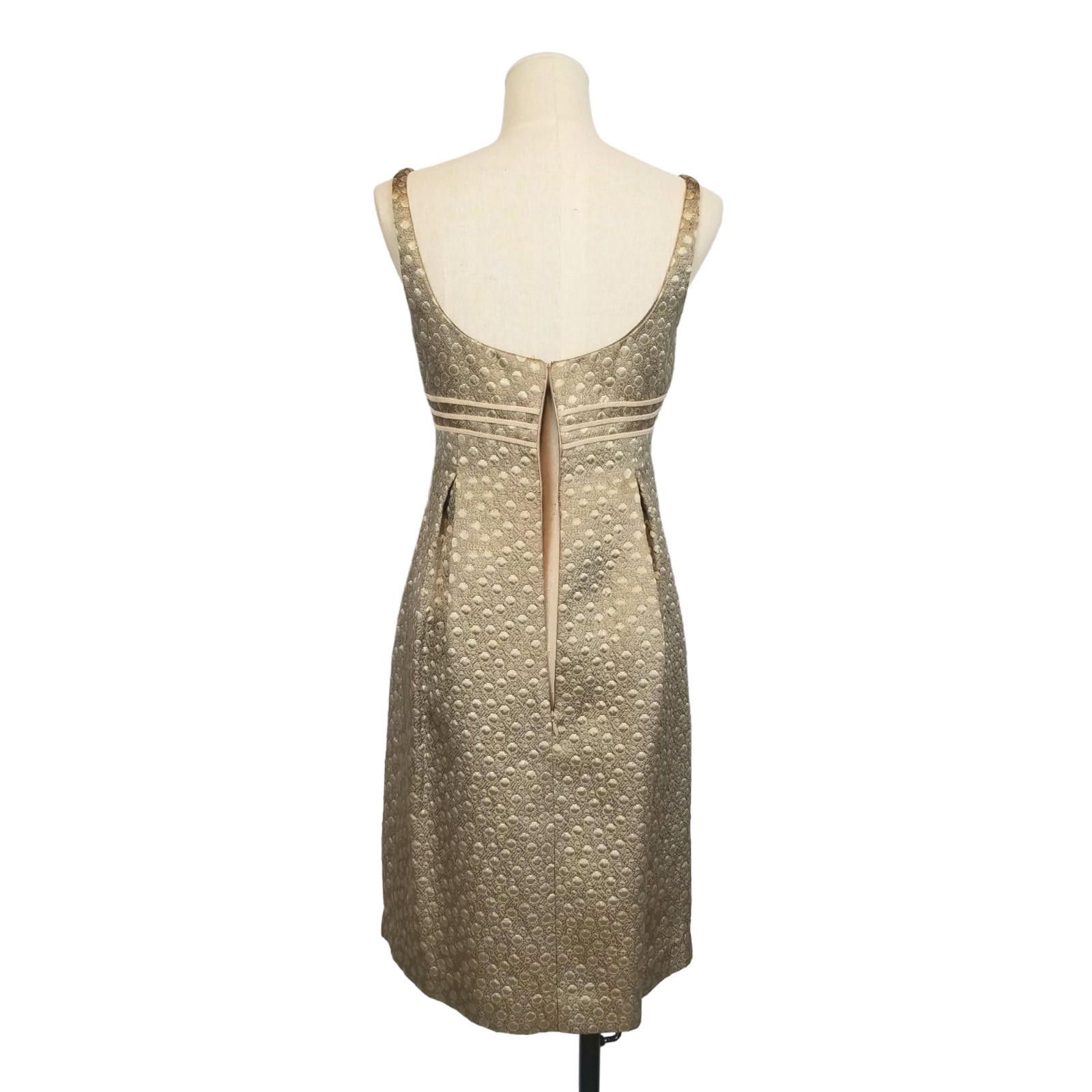 Designer Carmen Marc Valvo Metallic Gold Brocade Dress Sz 2 Size XS / US 0-2 / IT 36-38 - 5 Thumbnail