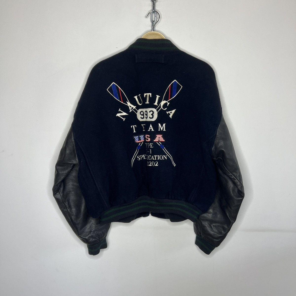 Nautica × Vintage Vintage 80s Nautica G-1 Flight Leather Wool Bomber Jacket Size US L / EU 52-54 / 3 - 1 Thumbnail