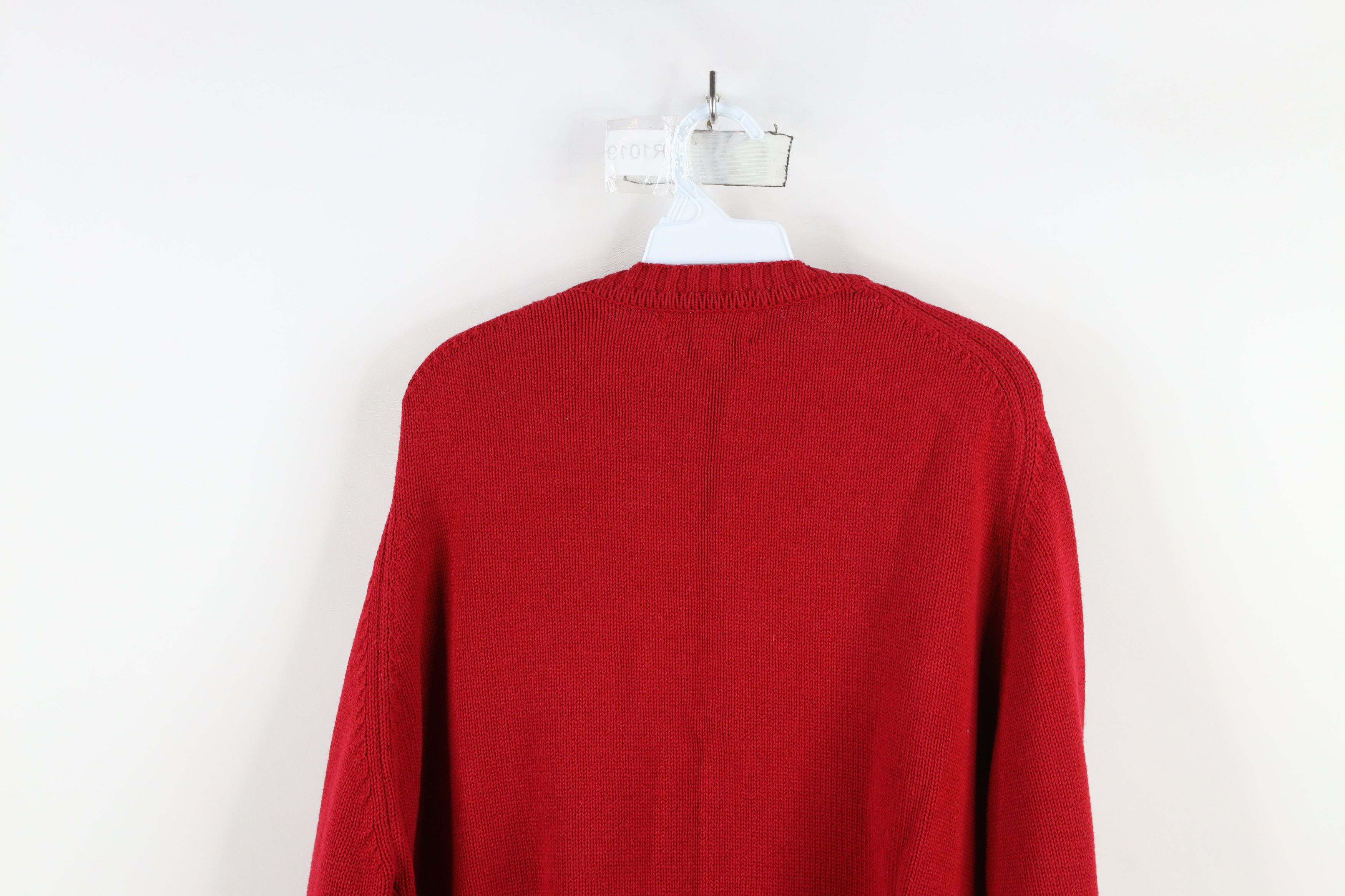 Lands' End × Vintage Vintage 90s Lands End Cotton Knit Crewneck Sweater Red USA Size US L / EU 52-54 / 3 - 9 Thumbnail