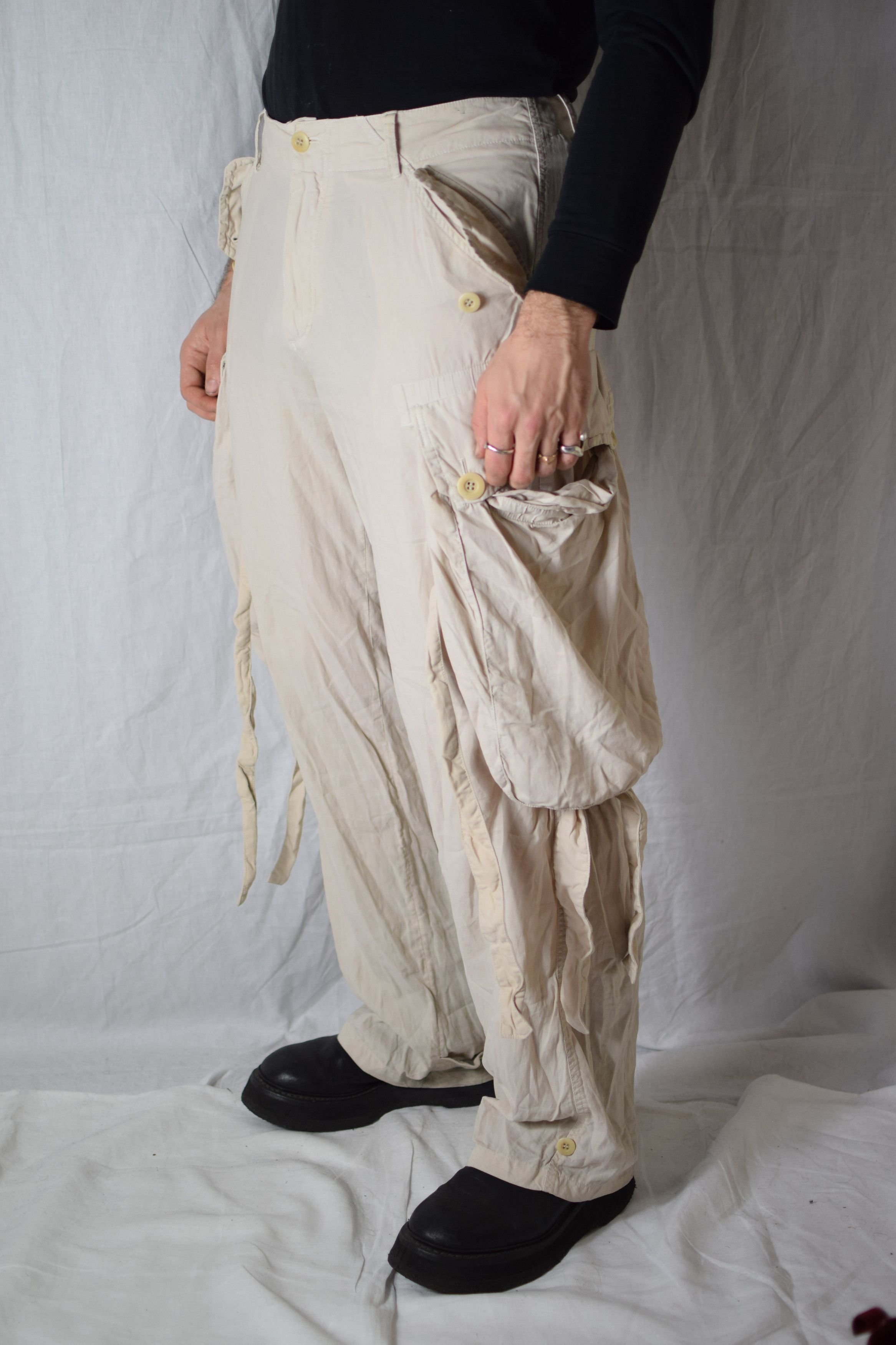 Julius Black Satin Jacquard Drop Crotch Cropped Pants | Grailed