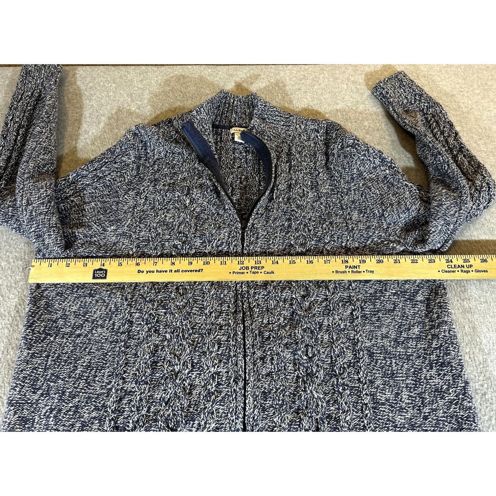 Vintage LL Bean Sweater Womens 3X Plus Blue Full Zip Cable Knit Cardigan Cotton Jacket Size XXL / US 16-18 / IT 52-54 - 2 Thumbnail