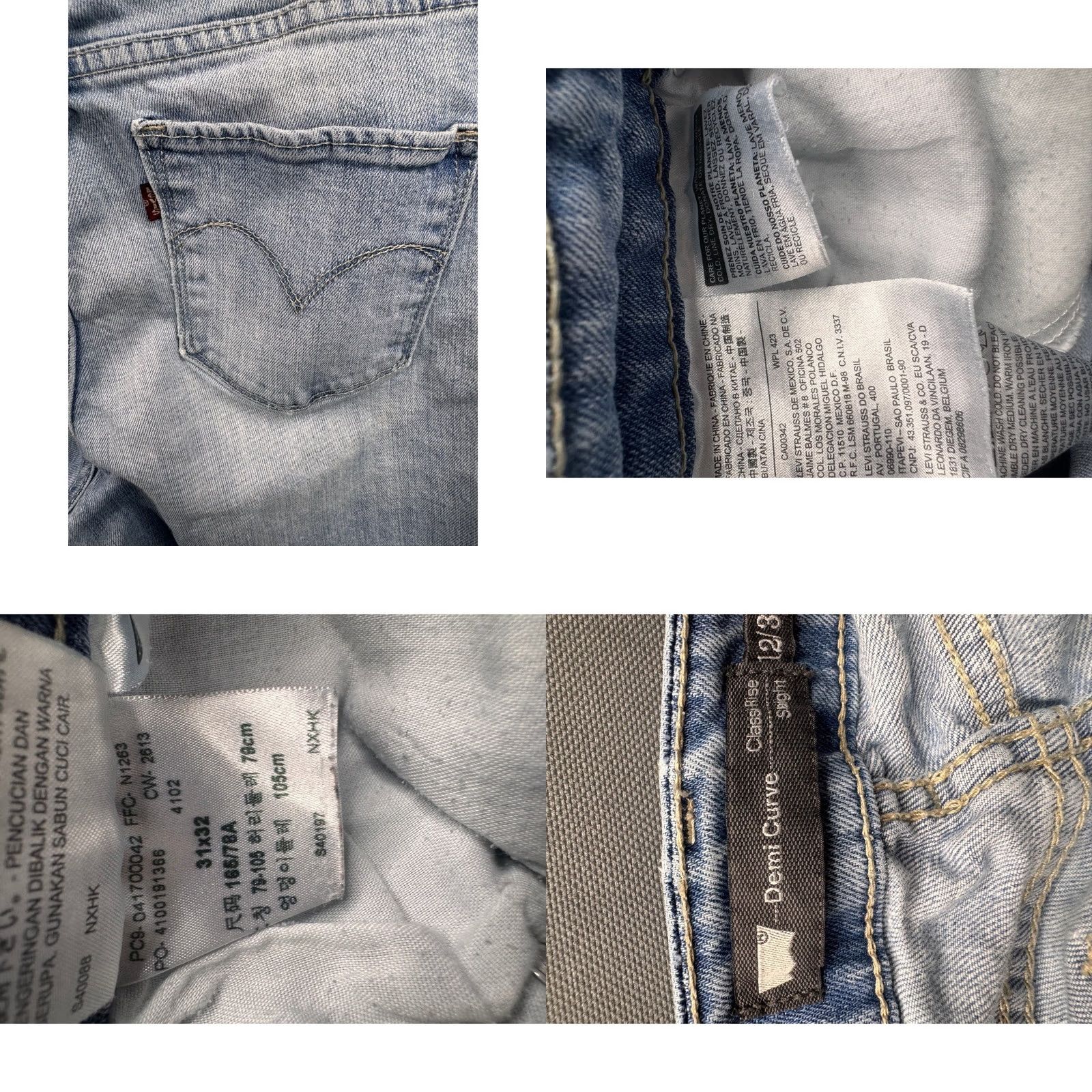 Levi's Levi's Demi Curve Straight Leg Jeans Women Light Wash 31x32 Denim 5-Pocket Zip Fly Classic Rise/Medium Waist Womens Size 24" / US 00 / IT 34 - 8 Thumbnail