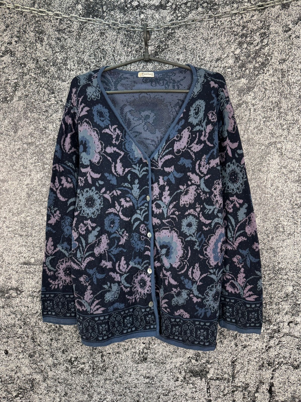 Other Deerberg Floral Cardigan Button Up Knit Sweater Blue Purple Size XL / US 12-14 / IT 48-50 - 1 Thumbnail