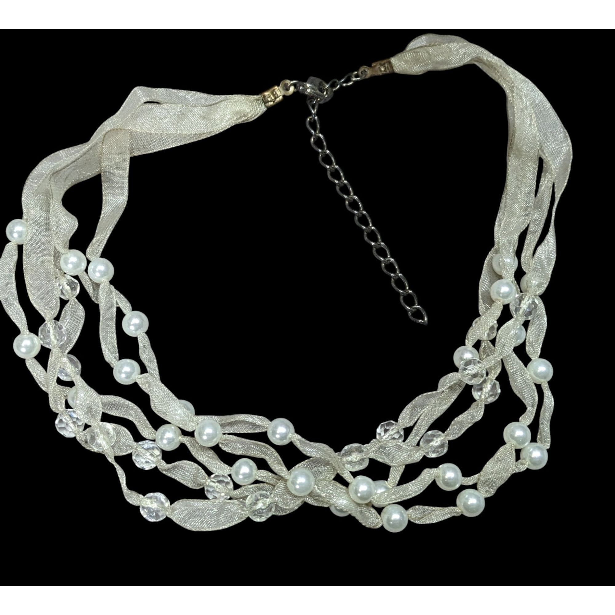 Other Elegant Ivory Ribbon & Faux Pearl Multi-Strand Necklace Size ONE SIZE - 1 Thumbnail