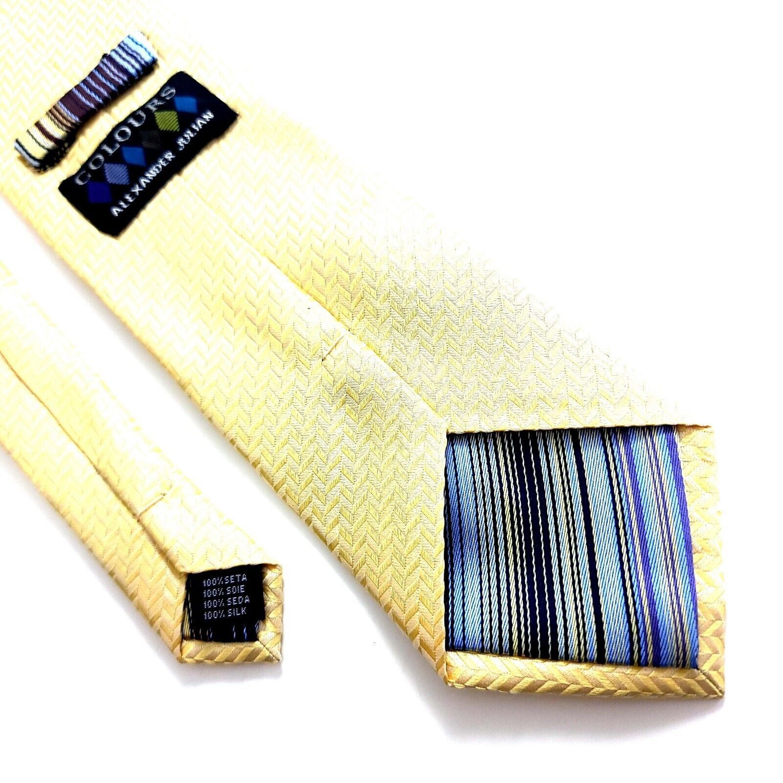 Alexander Julian Alexander Julian Colours Herringbone Yellow Woven Silk Tie Size ONE SIZE - 6 Thumbnail