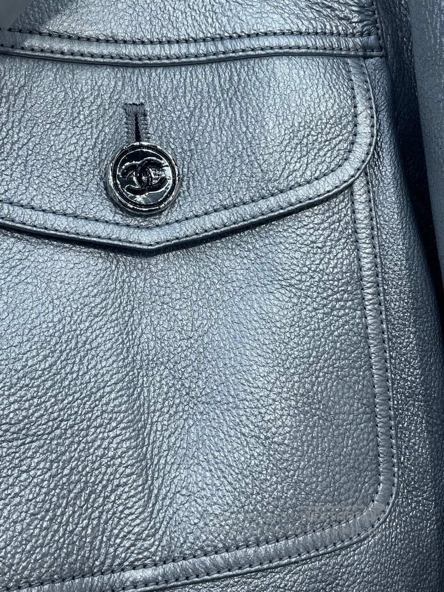 Chanel Chanel 24B Silver Gray Leather Jacket. Size S / US 4 / IT 40 - 4 Thumbnail