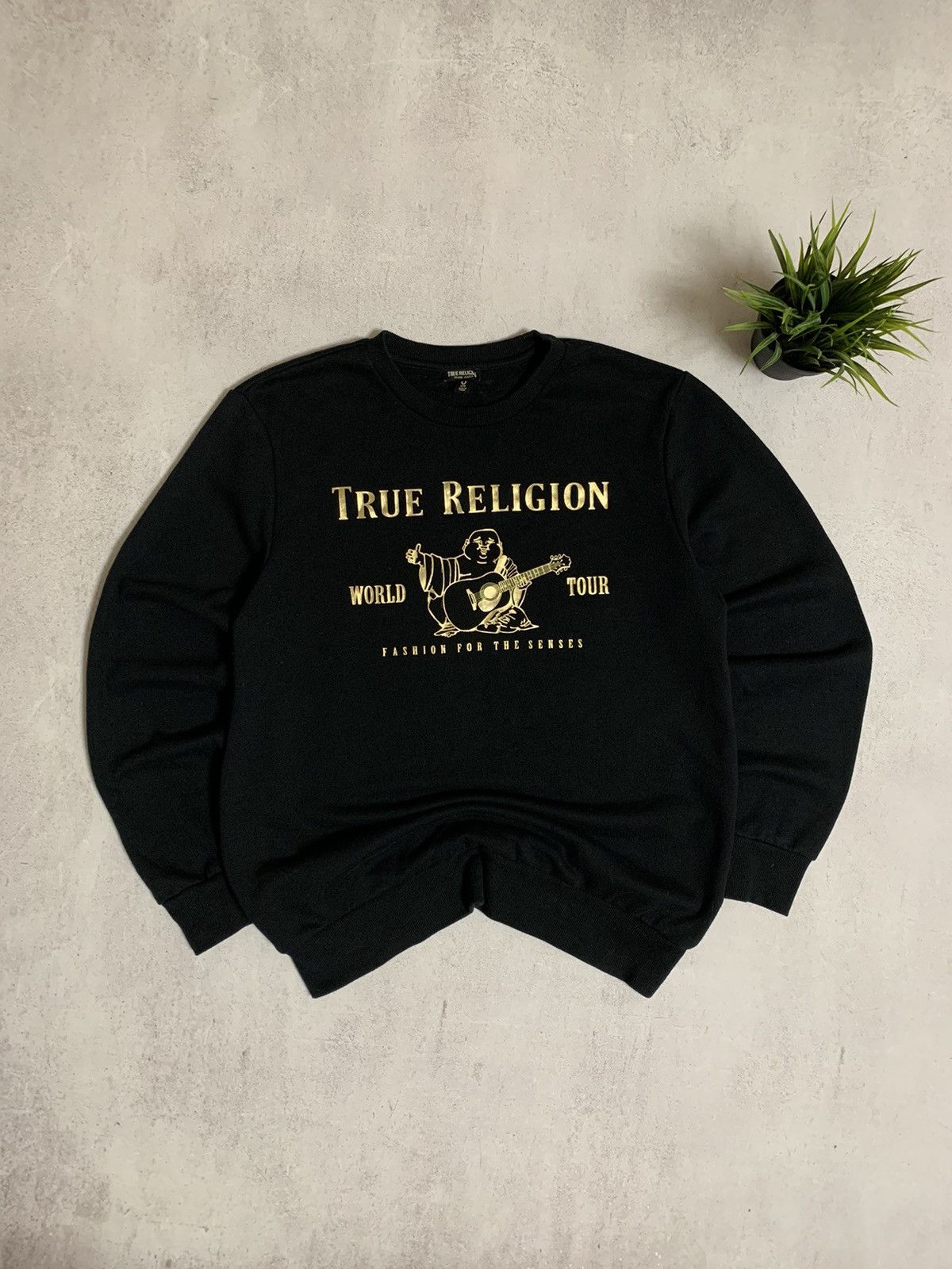 Pre-owned True Religion Vintage  Big Logo Baggy Crewneck Sweatshirt Y2k In Black