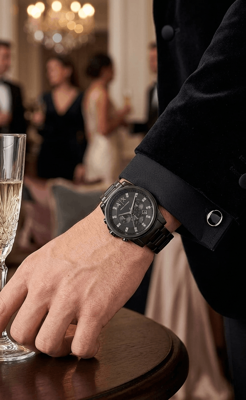 Armani Exchange AX Armani Exchange Chronograph Watch with Rhinestone Design Size ONE SIZE - 1 Thumbnail