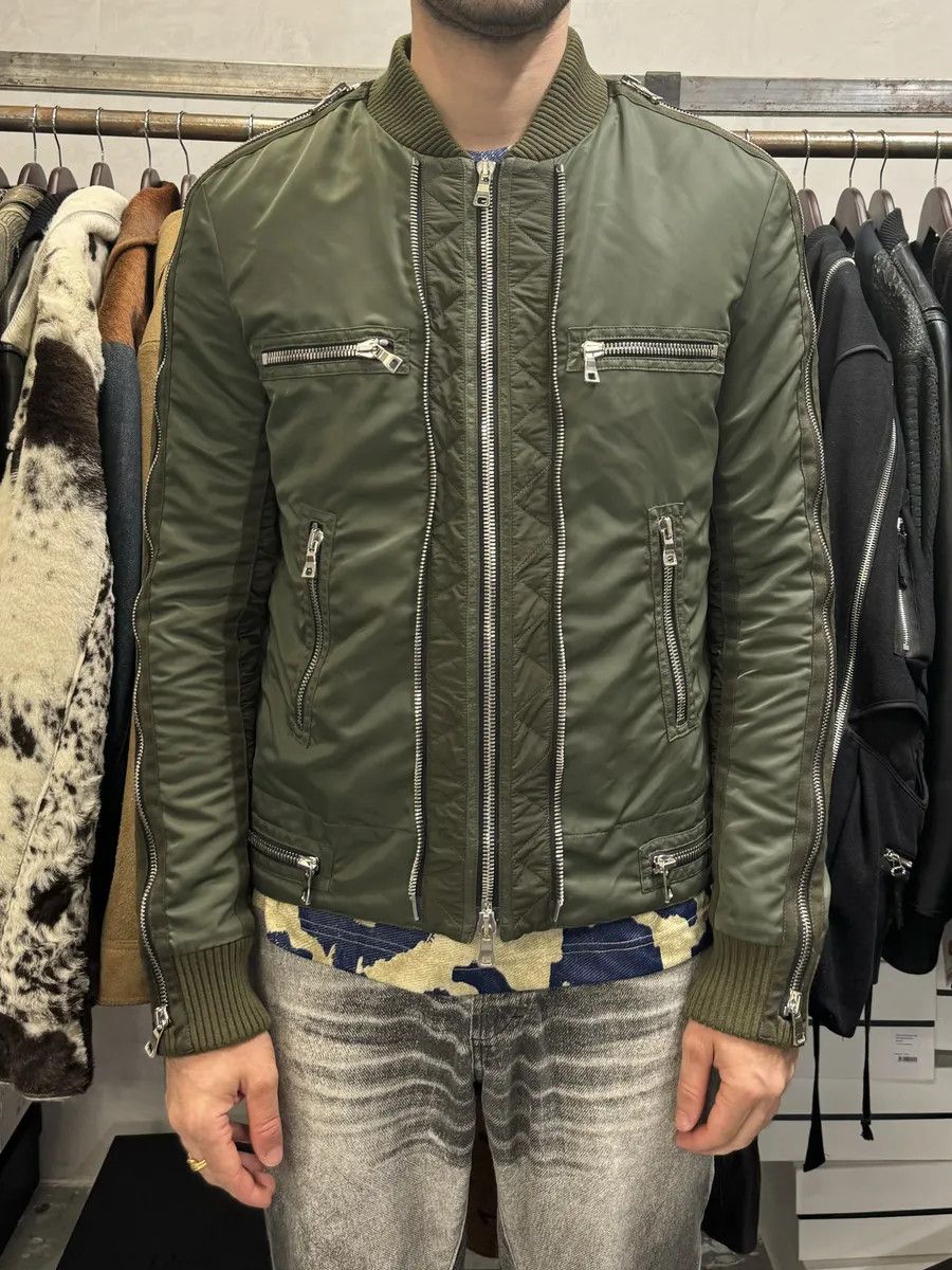 Balmain 2010s Balmain Multi Zips Aviator Green Bomber Jacket Size US M / EU 48-50 / 2 - 3 Thumbnail