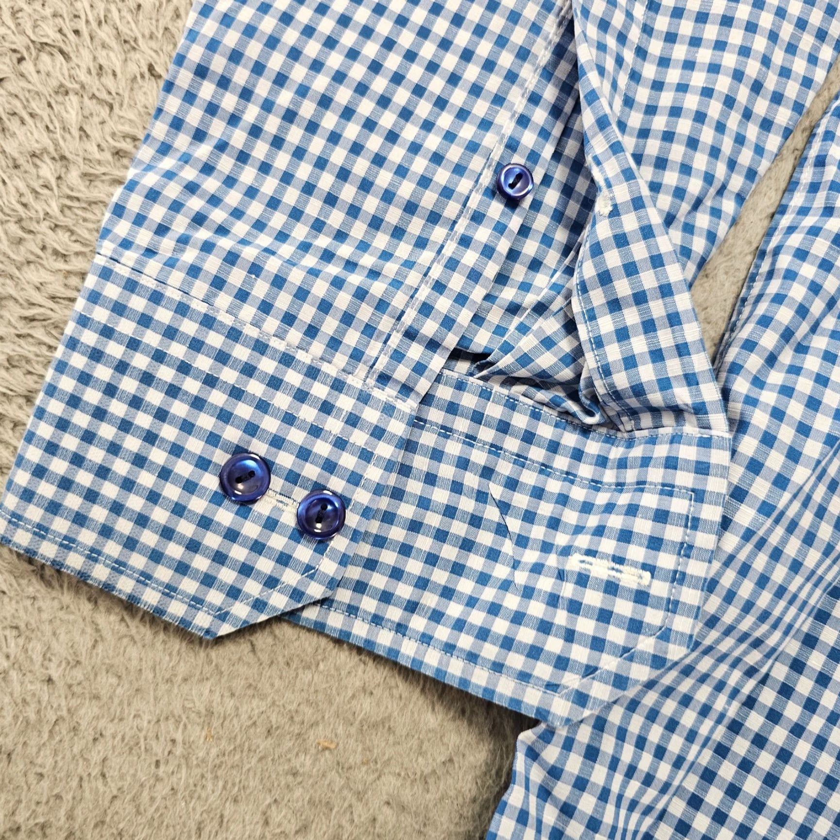 Eton Eton Dress Shirt Mens XL Blue Gingham Poplin Cotton Button Up - 17.5 Neck - 44 17.5 Contemporary Slimming Non-Iron Wrinkle Resistant Easy Care Size 46R - 4 Thumbnail