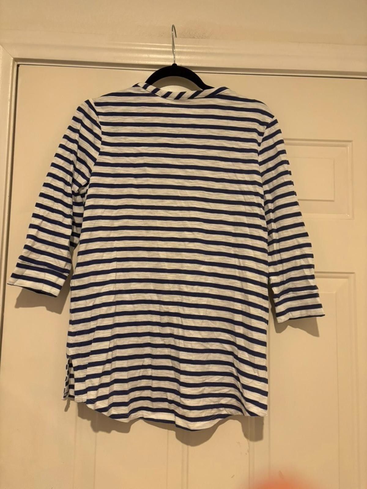 Chicos Womens Chicos sz S blue and white 3/4 sleeve shirt #587 Size S / US 4 / IT 40 - 2 Thumbnail