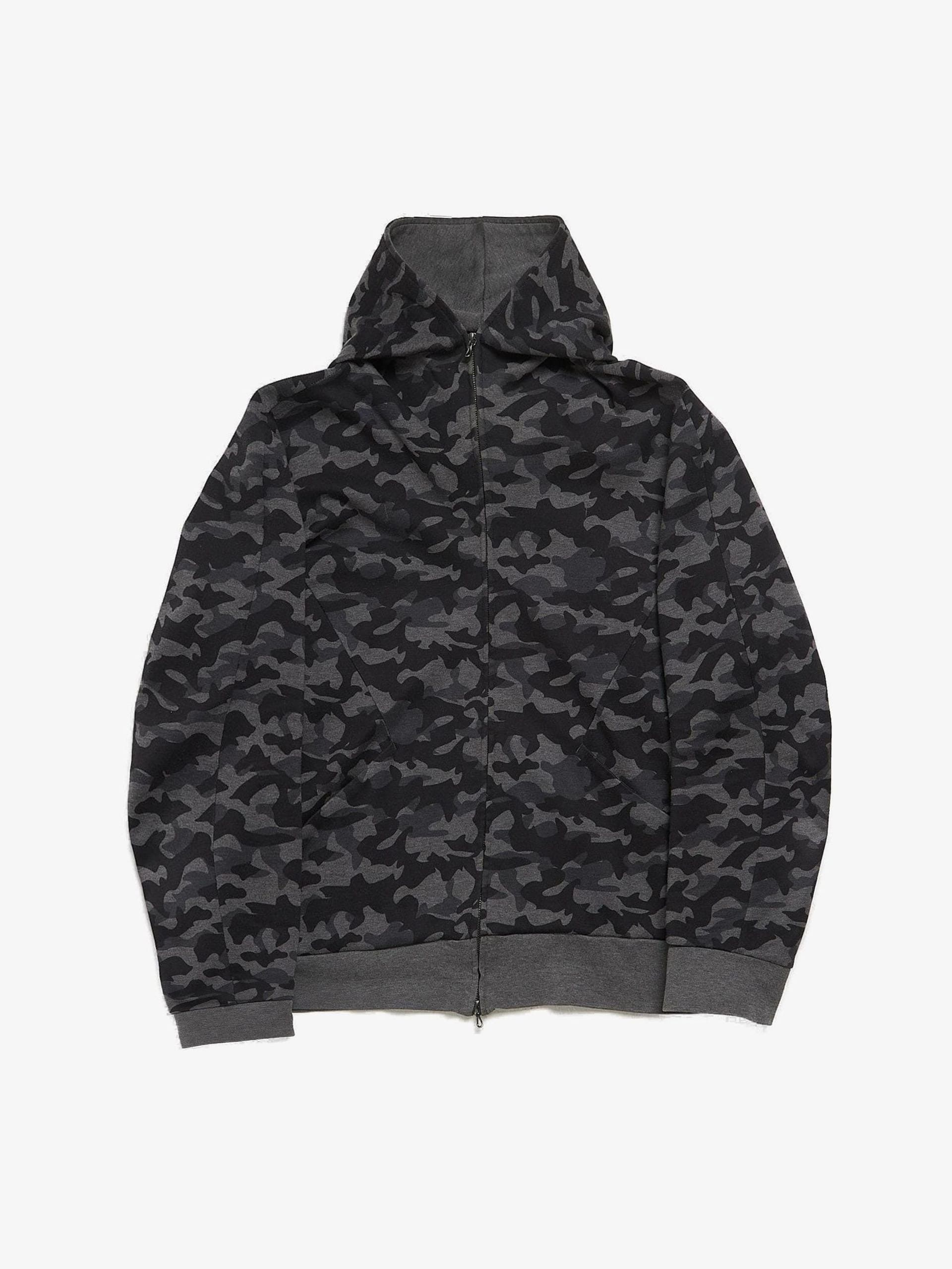 image of Attachment Black And Gray Camo Printed Zupped Cotton Hoodie, Men's (Size 2XL)