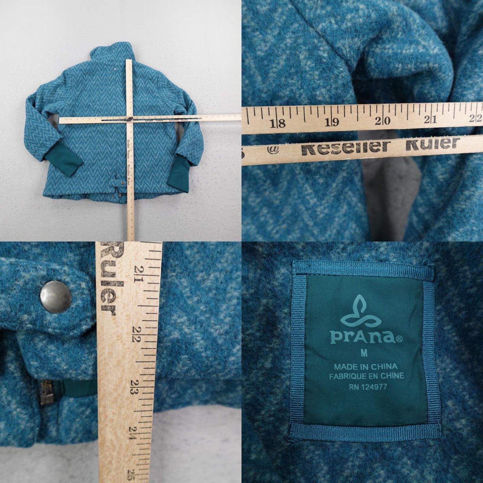 Prana prAna Jacket Women M Blue Teal Lily Wool Blend Chevron Full Zip Women Size M / US 6-8 / IT 42-44 - 8 Thumbnail