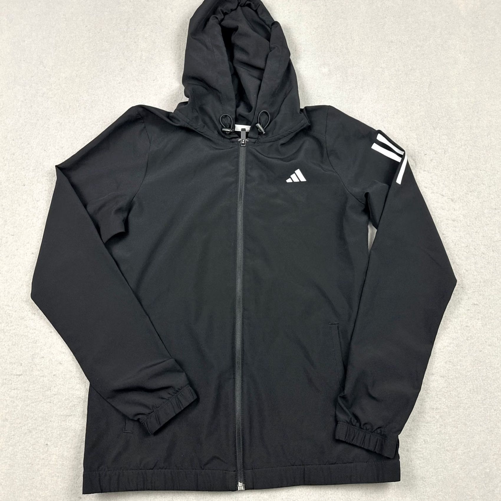 Adidas Adidas Jacket Women Small Black Solid Full Zip Windbreaker Hood Pockets S Size S / US 4 / IT 40 - 2 Thumbnail
