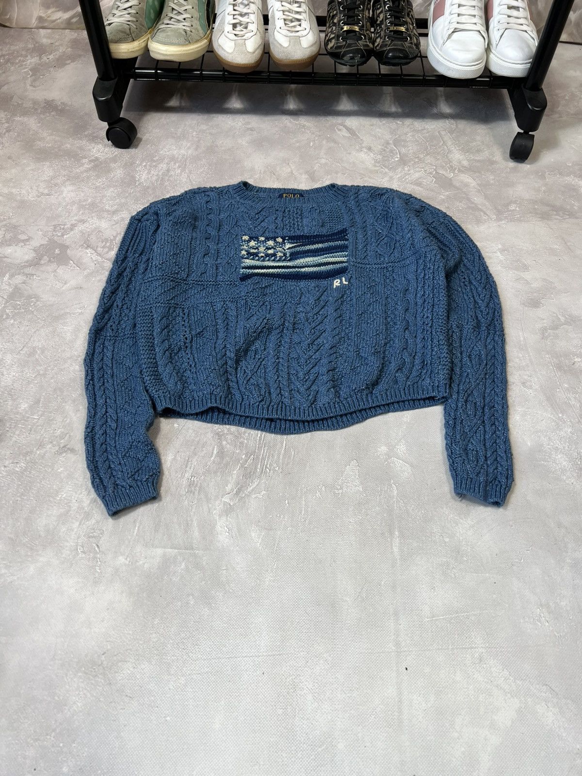 Polo Ralph Lauren × Vintage Vintage Polo Ralph Lauren USA Flag Cropped Sweater Size S / US 4 / IT 40 - 2 Thumbnail