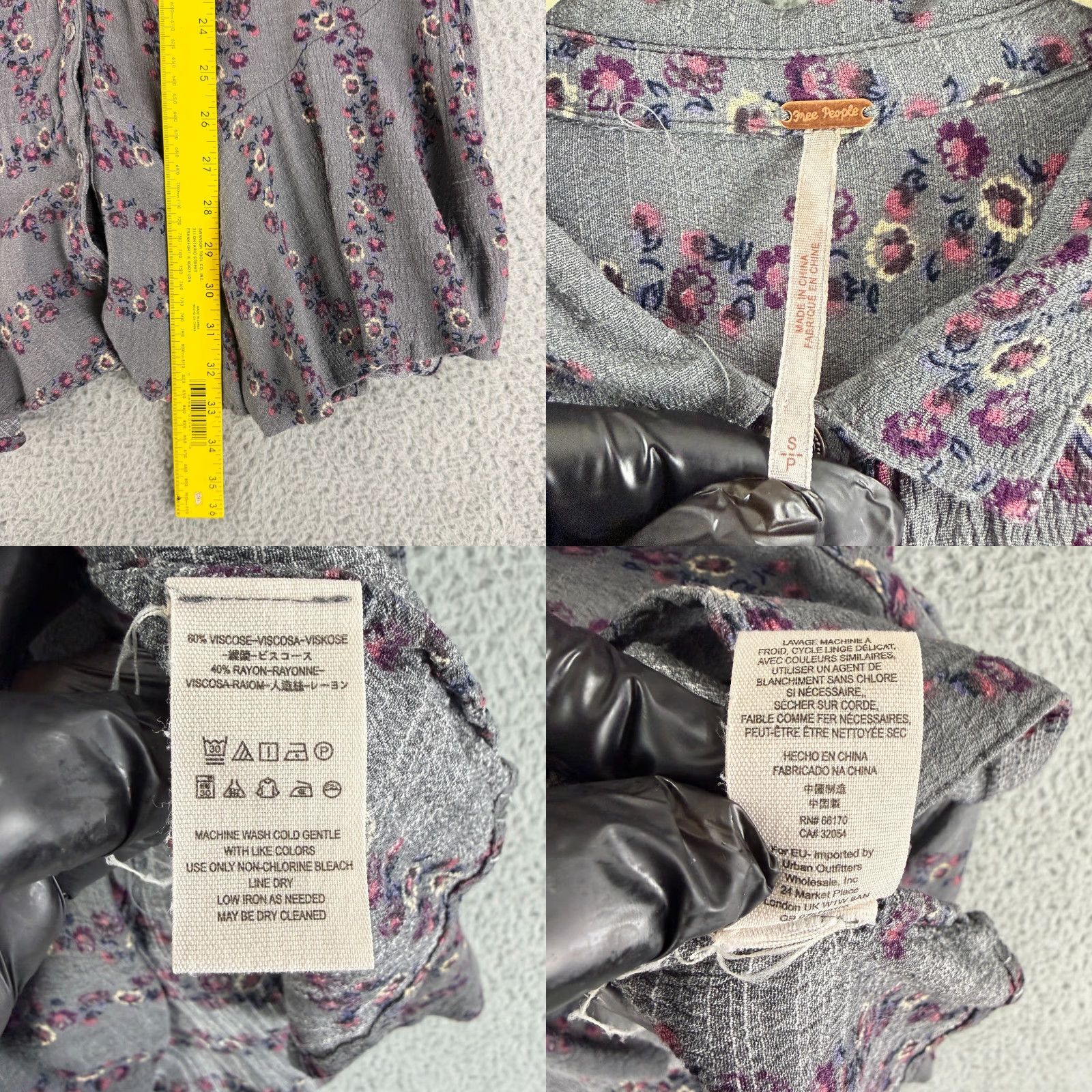 Free People Free People Shirt Dress Womens Small Gray Floral Drop Waist Long Sleeve Size S / US 4 / IT 40 - 8 Thumbnail