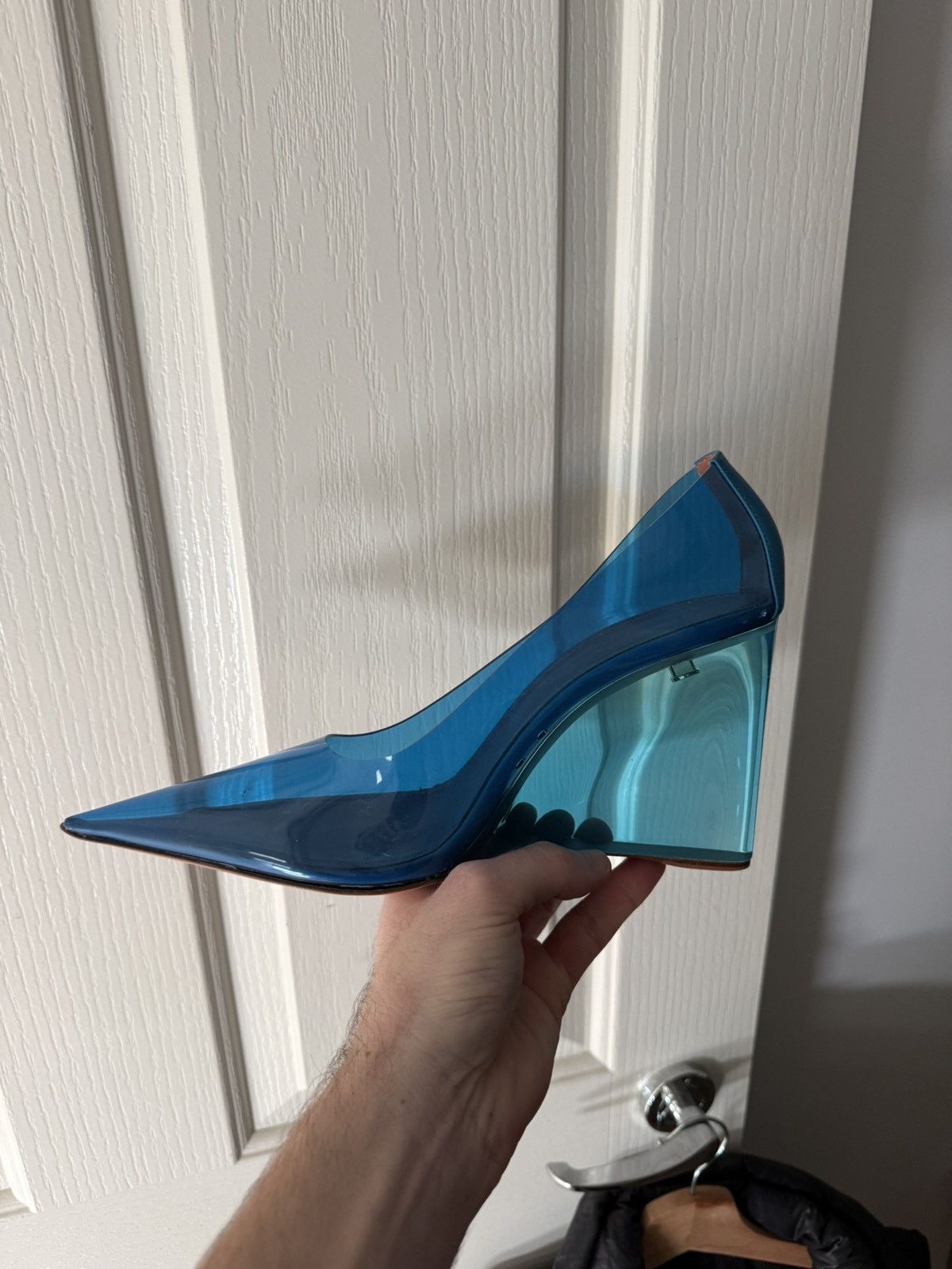 Amina Muaddi Amina Muaddi Ane Glass Wedge Pumps In Blue PVC Size US 9 / IT 39 - 2 Thumbnail