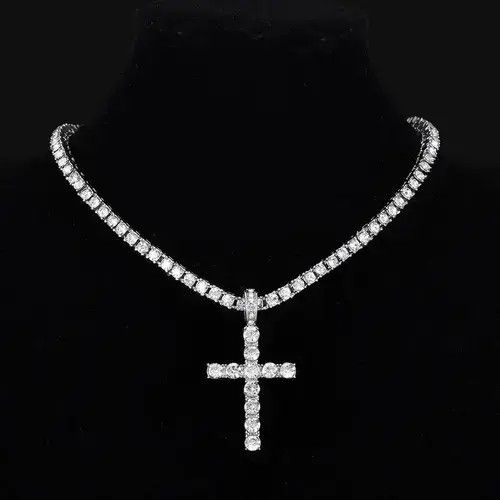 Jewelry Hip Hop Cross Pendant Necklace in Silver, Men's
