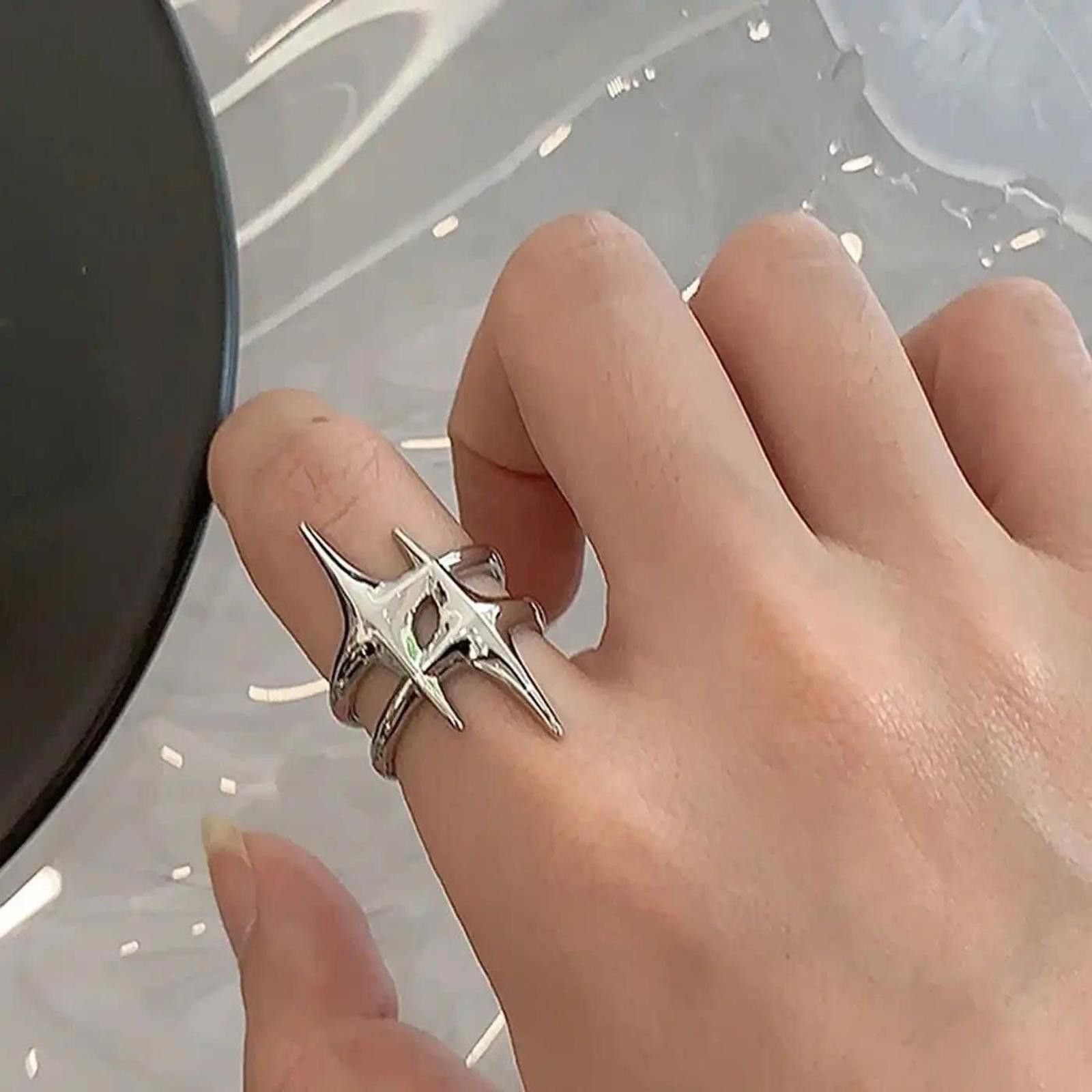 Jewelry Abstract Star Ring Silver Slime Modern Punk Art Psychedelic, Men's