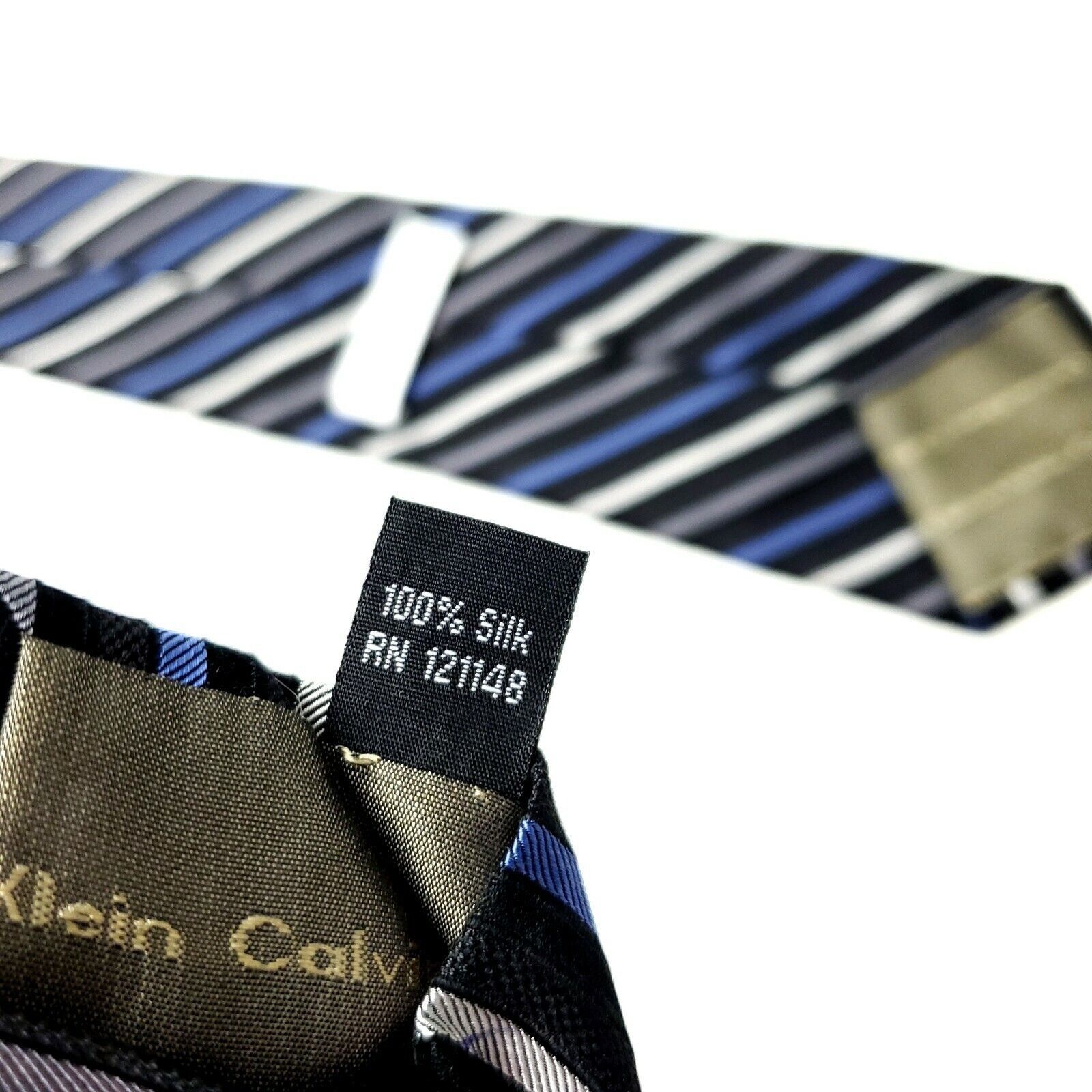 Calvin Klein Calvin Klein Silk Tie Woven Black Blue Striped Size ONE SIZE - 4 Thumbnail