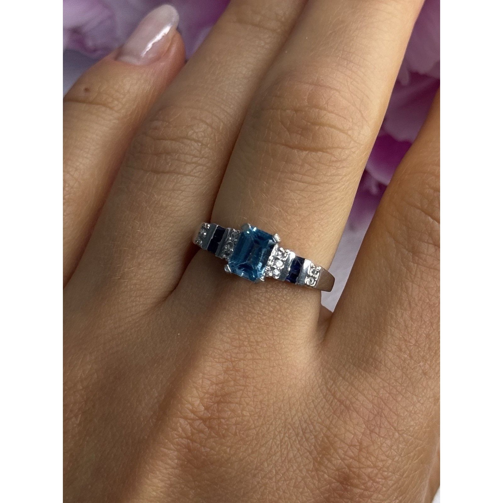 Jewelry 925 Sterling Silver Topaz Sapphire Beryl Ring Size 8, Women's