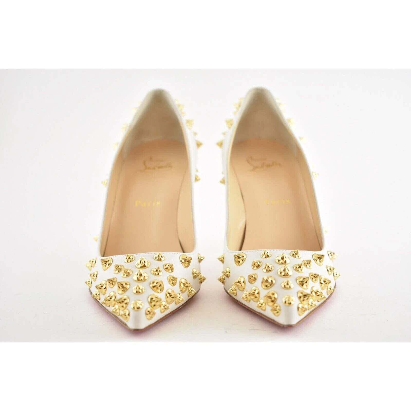 Christian Louboutin Aimantaclou 85 White Snow Gold Spike Pigalle Heel Pump 36.5 Size US 6.5 / IT 36.5 - 5 Thumbnail
