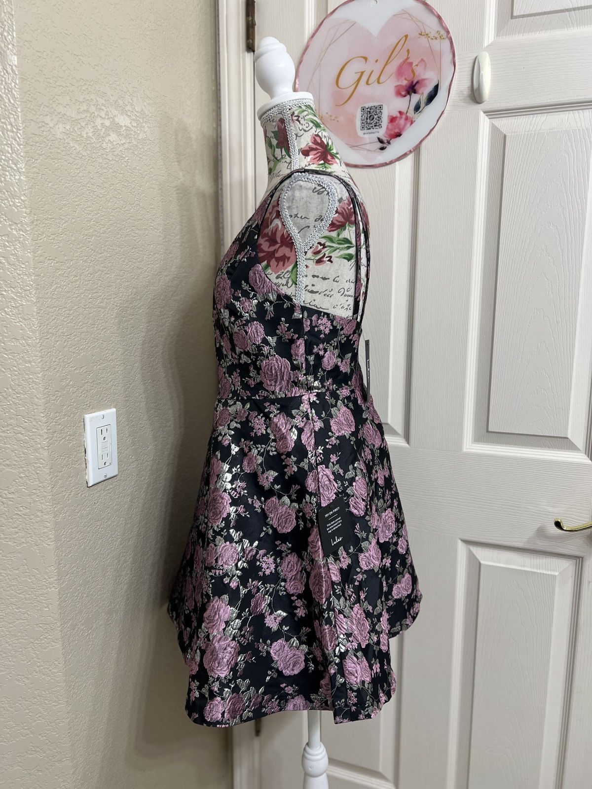 Lulus Lulus Beauty of Botany Black Floral Jacquard Skater Dress Size M / US 6-8 / IT 42-44 - 5 Thumbnail