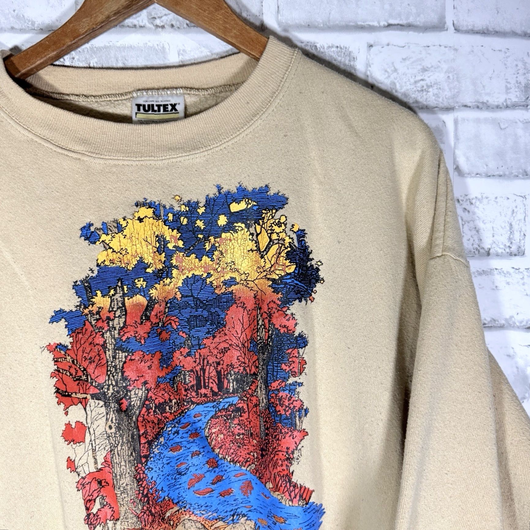 Tultex VINTAGE Tultex River Graphic Pullover Sweater Mens XL Beige Long Sleeve Size US XL / EU 56 / 4 - 2 Thumbnail