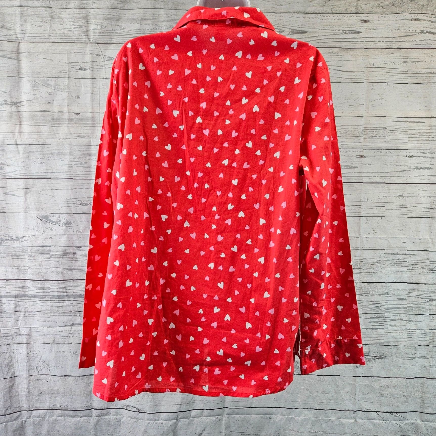Old Navy Old Navy Womens Poplin Pajama Top Sz Large Red Pink Hearts Button Front Cotton Size L / US 10 / IT 46 - 4 Thumbnail