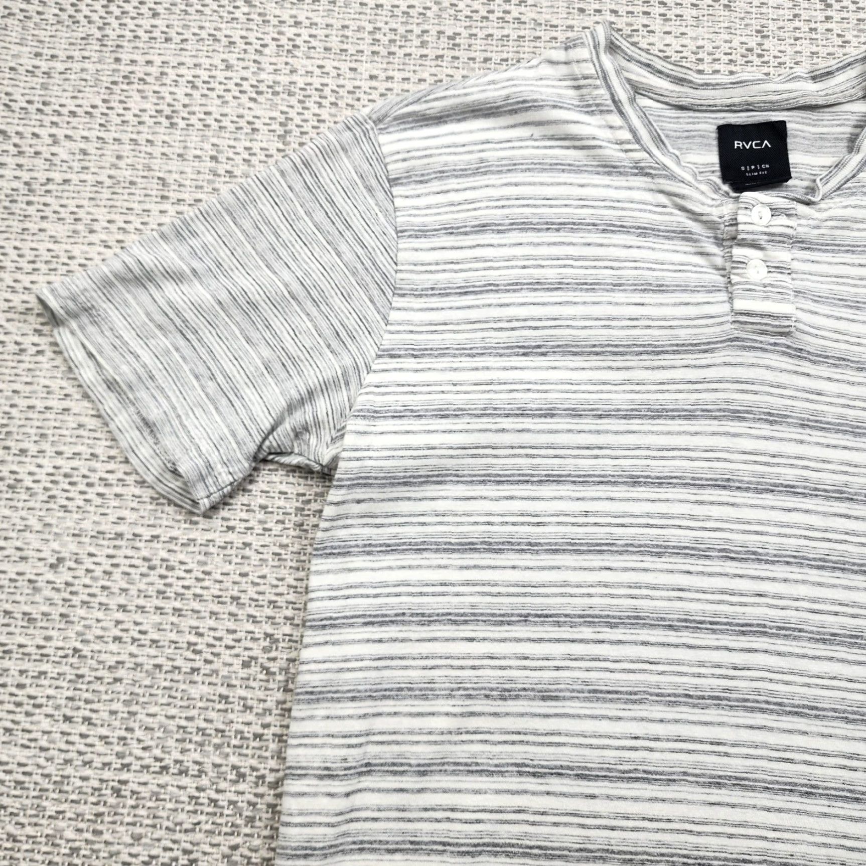 RVCA RVCA Shirt Mens Small Gray White Striped Lightweight Henley Short Sleeve Soft Size US S / EU 44-46 / 1 - 4 Thumbnail