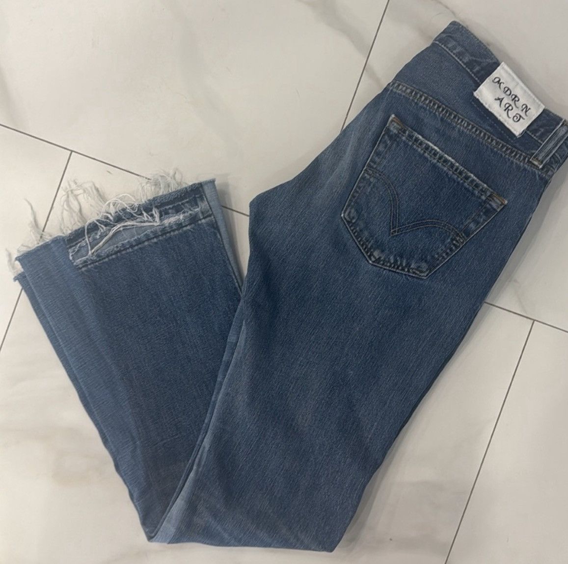 Levi's Levis 501 x Custom Mdrn Art Collab Flare Leg Denim Jeans Size 33" - 2 Thumbnail