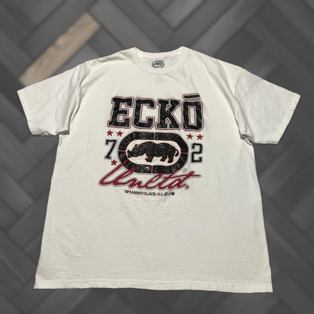 Ecko Unltd. VINTAGE Ecko Unltd Mens XL White Graphic T-Shirt Rhino Manny Slays All Y2K Streetwear Size US XL / EU 56 / 4 - 1 Thumbnail