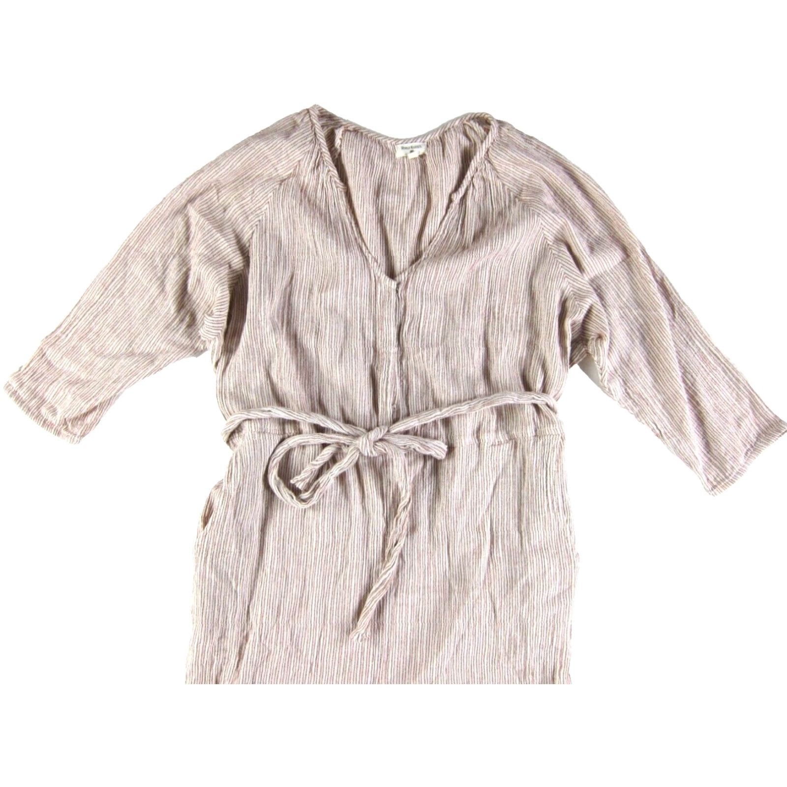 Vintage World Market Jumpsuit Women's Stripe 100% Cotton V-Neck Wide-Leg L-XL Brown Pattern Striped Pocket 50s 60s 70s 80s 90s Clothing Distressed Vintage Size 36" / US 14 / IT 50 - 5 Thumbnail